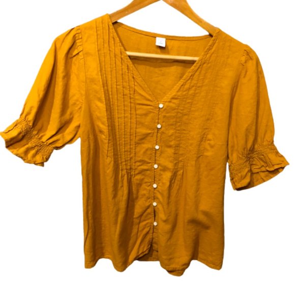 Mustard Yellow Linen Button Down Shirt - Picture 1 of 6